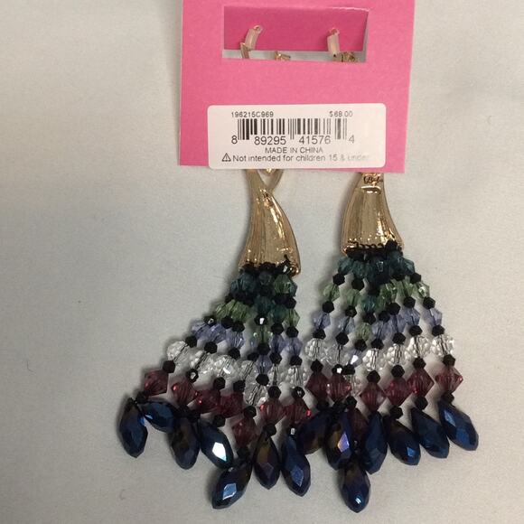 NEW BETSEY JOHNSON GOLD TONE TURQUOISE BEADED PEACOCK DANGLE EARRINGS - Picture 4 of 6